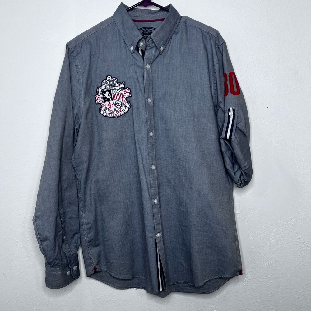 Express Men's Loyalty Valor Rol Sleeve Blu Button Up Shirt Size:L